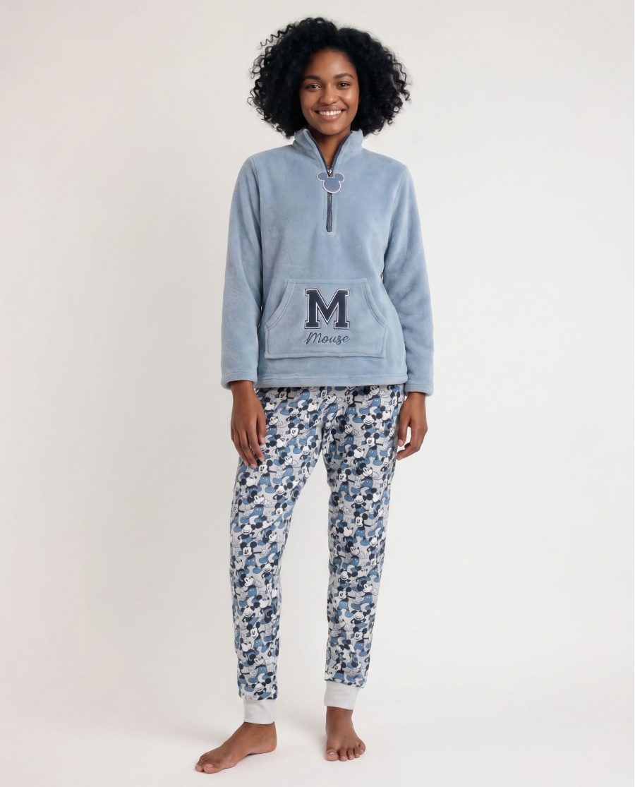 DISNEY Sudadera Manga Larga Calentita Mickey Jeans para Mujer AZUL