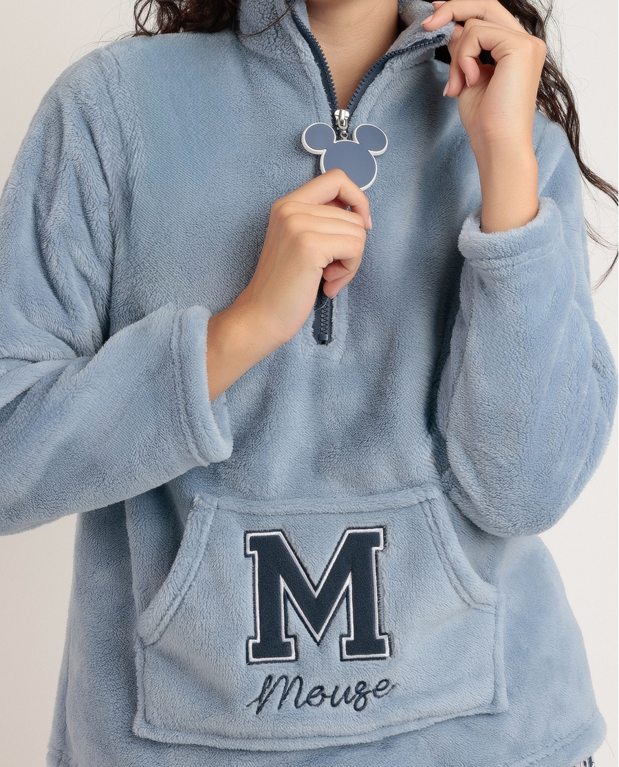 DISNEY Sudadera Manga Larga Calentita Mickey Jeans para Mujer AZUL