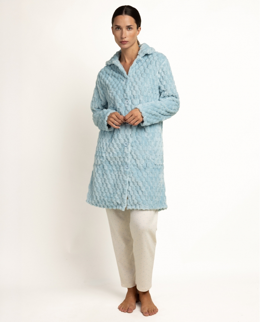 ADMAS CLASSIC Bata Manga Larga Calentita Soft Sleep para Mujer AZUL CLARO