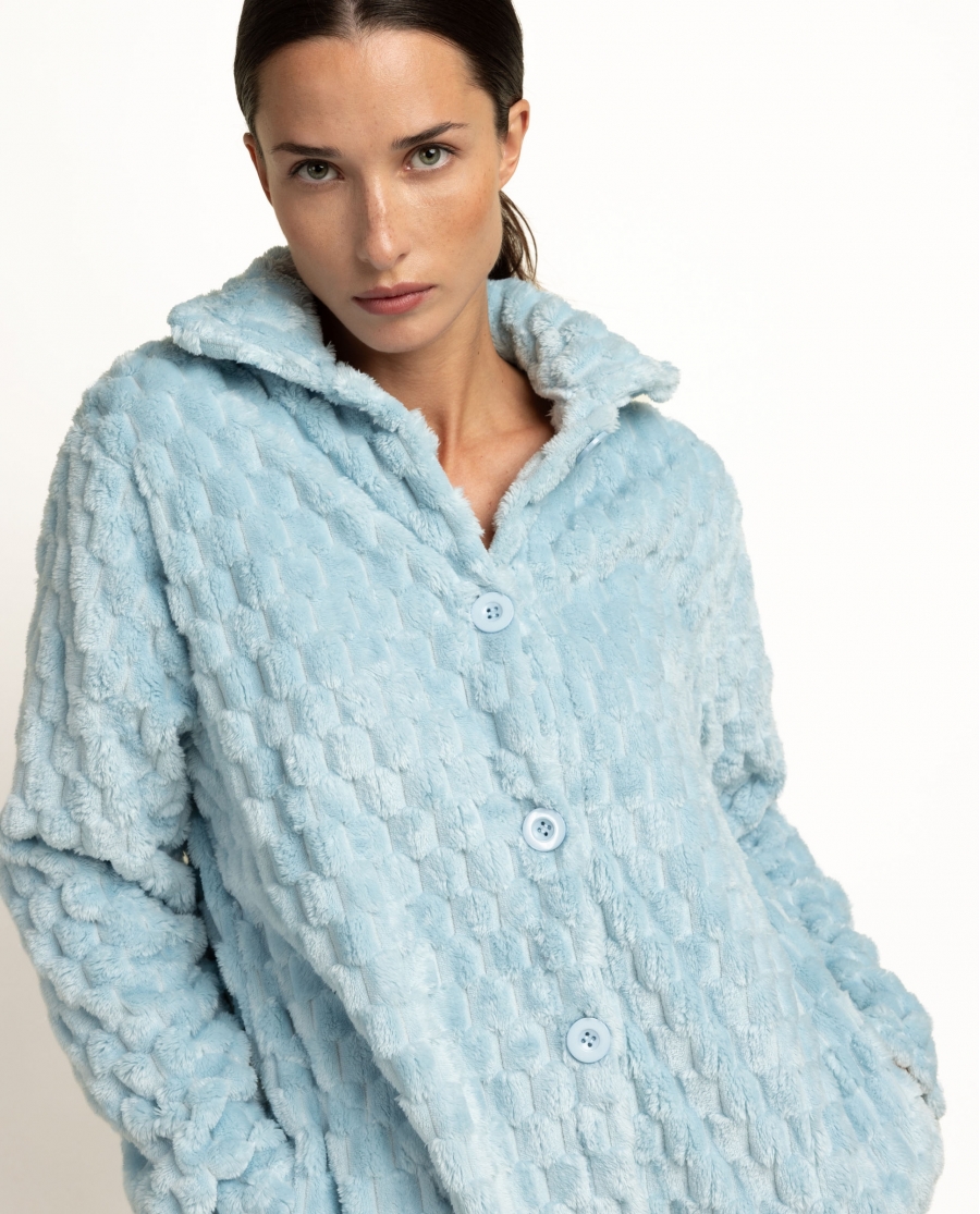 ADMAS CLASSIC Bata Manga Larga Calentita Soft Sleep para Mujer AZUL CLARO