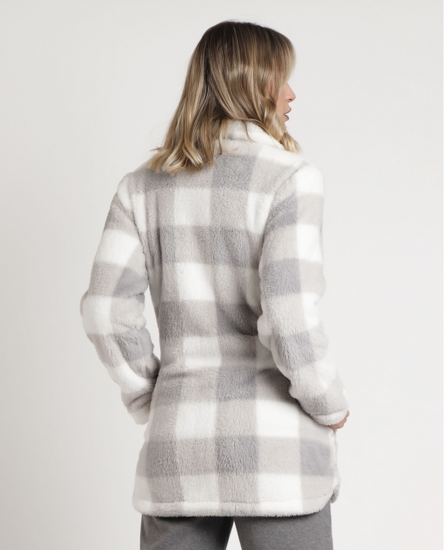 STAY AT HOME Bata Manga Larga Calentita Cuadro Vichy para Mujer GRIS