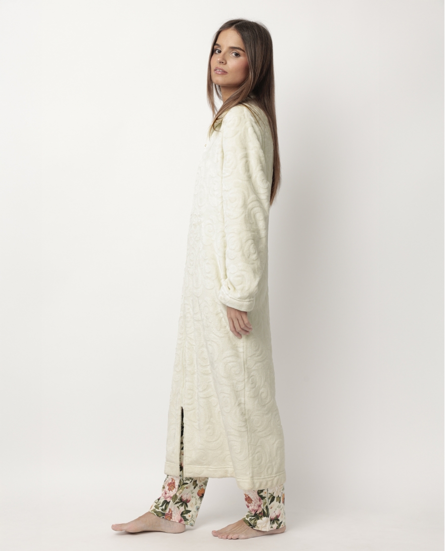 ADMAS GARDEN Bata Manga Larga Calentita Rosas Jacquard para Mujer PIEDRA