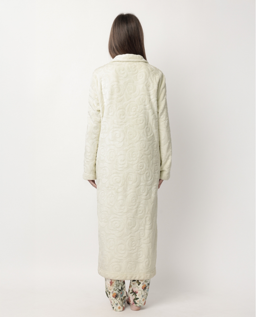 ADMAS GARDEN Bata Manga Larga Calentita Rosas Jacquard para Mujer PIEDRA
