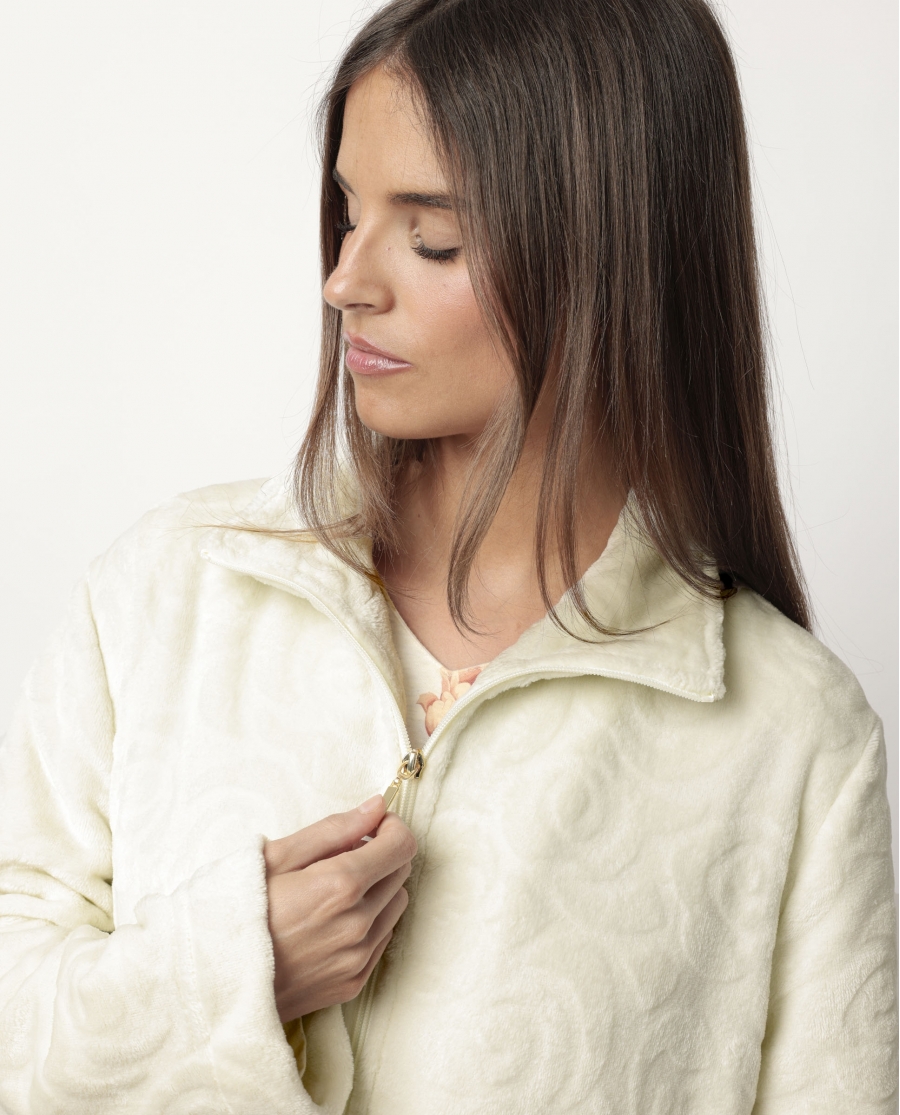 ADMAS GARDEN Bata Manga Larga Calentita Rosas Jacquard para Mujer PIEDRA