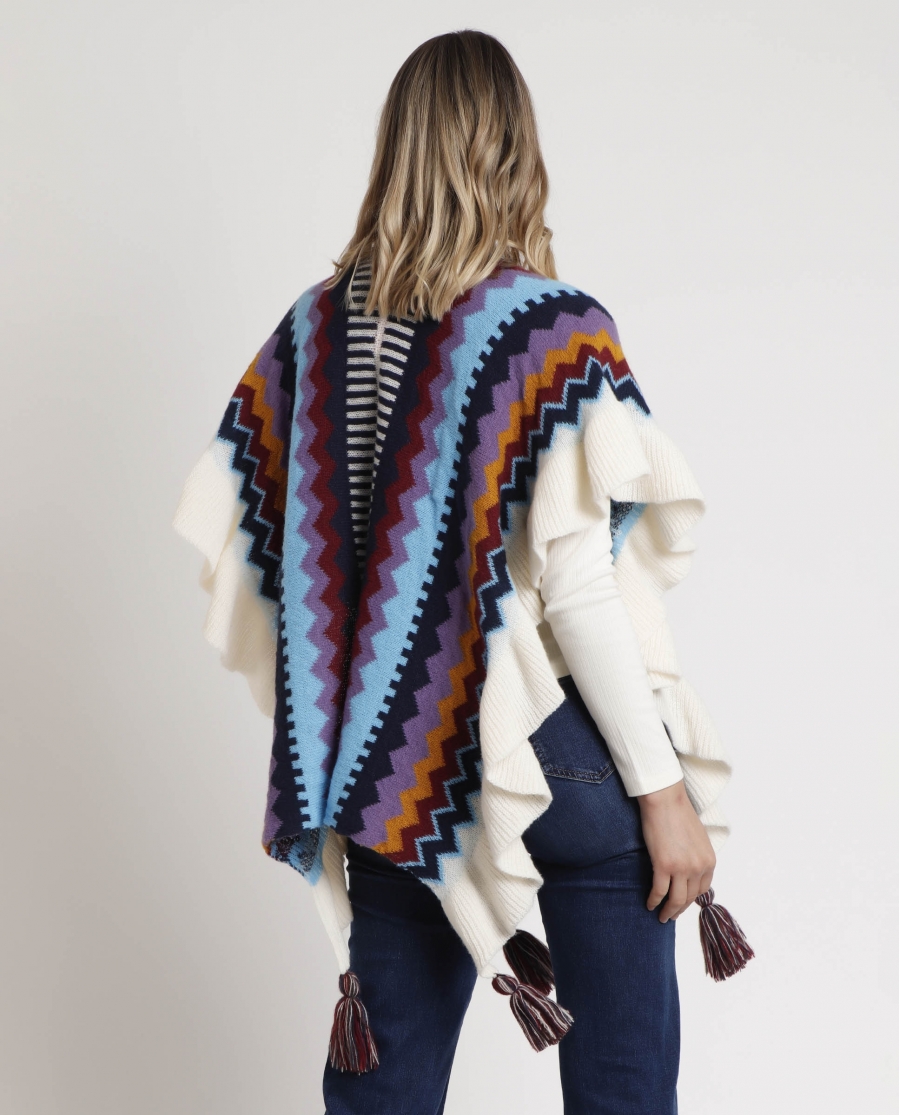 ADMAS Chal de Punto Volantes para Mujer MULTICOLOR