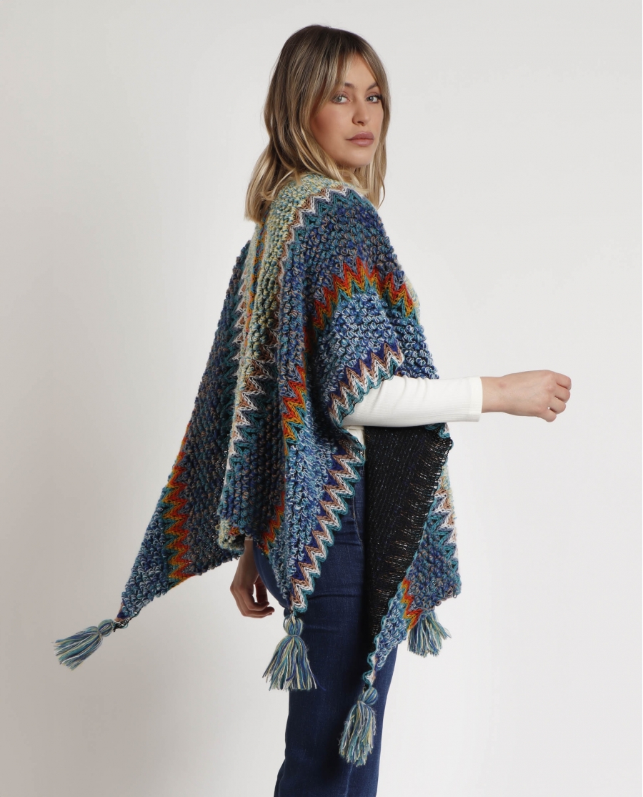 ADMAS Chal de Punto Boho para Mujer AZUL
