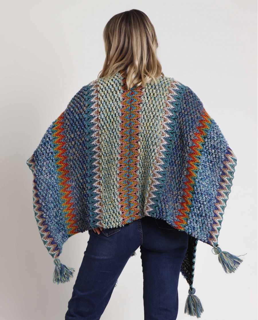 ADMAS Chal de Punto Boho para Mujer AZUL