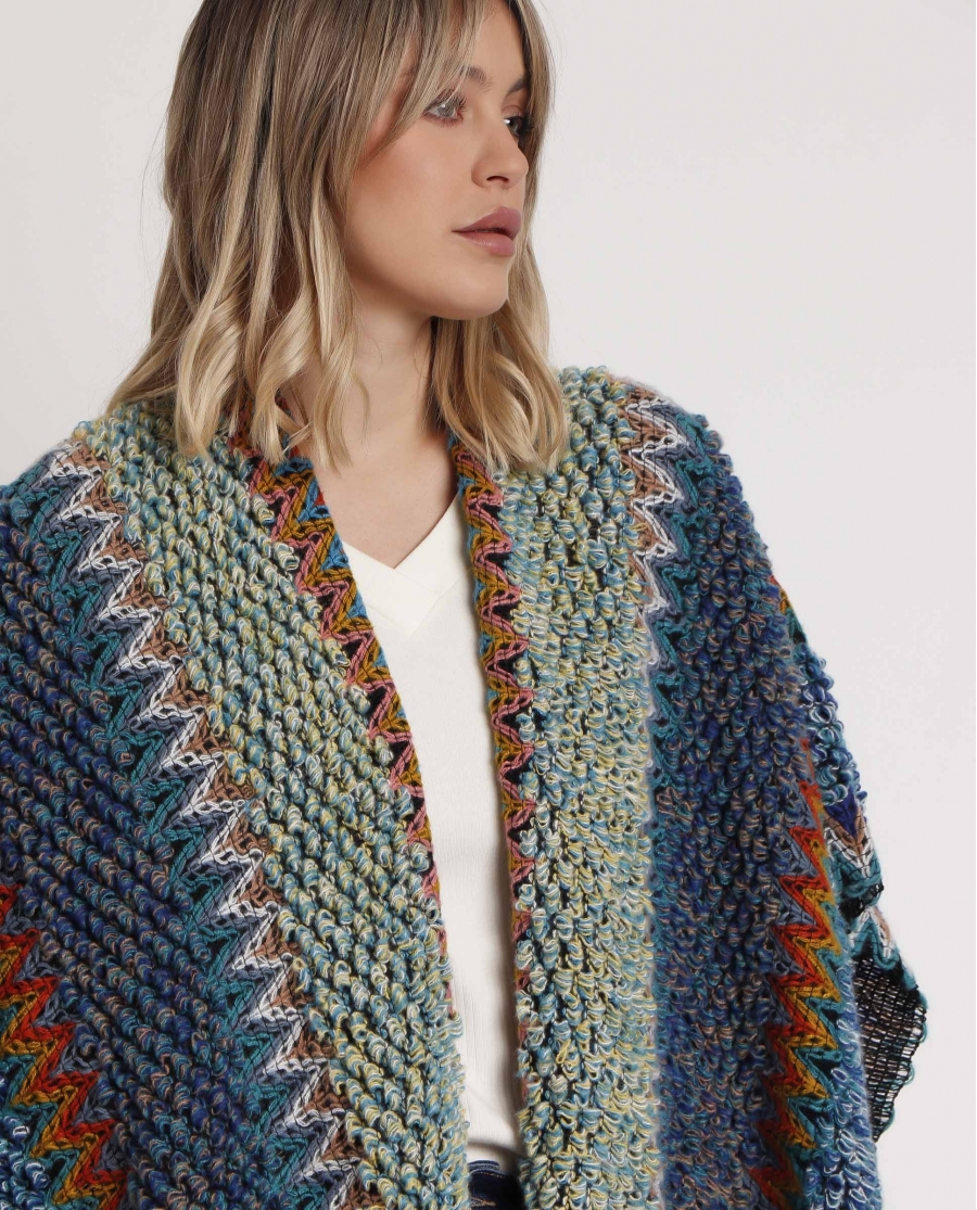 ADMAS Chal de Punto Boho para Mujer AZUL