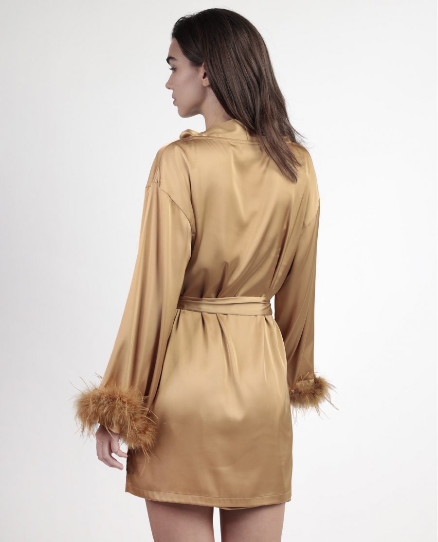ADMAS LUXURY Bata Manga Larga Marabu Luxe para Mujer ORO