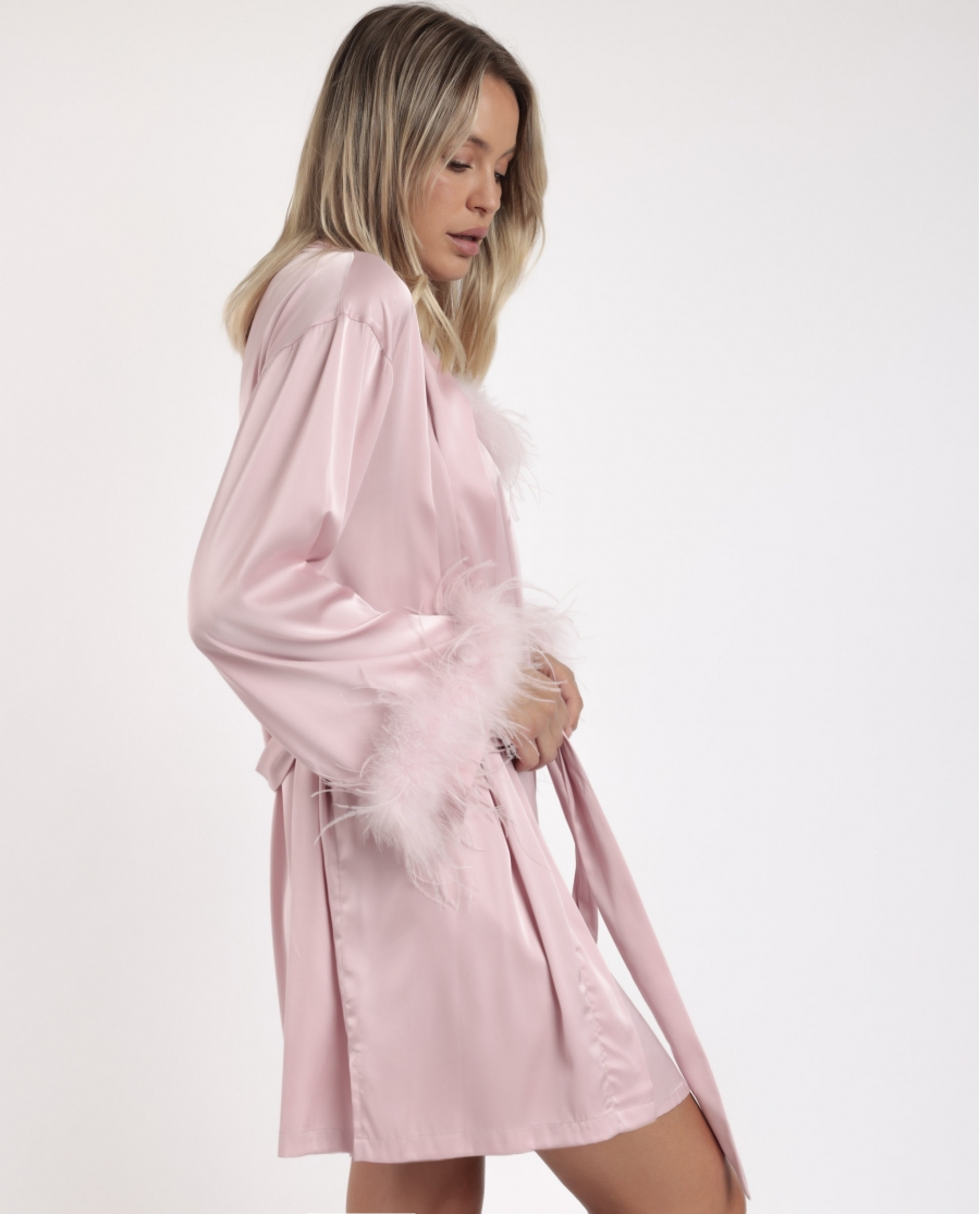ADMAS LUXURY Bata Manga Larga Marabu Luxe para Mujer PETALO