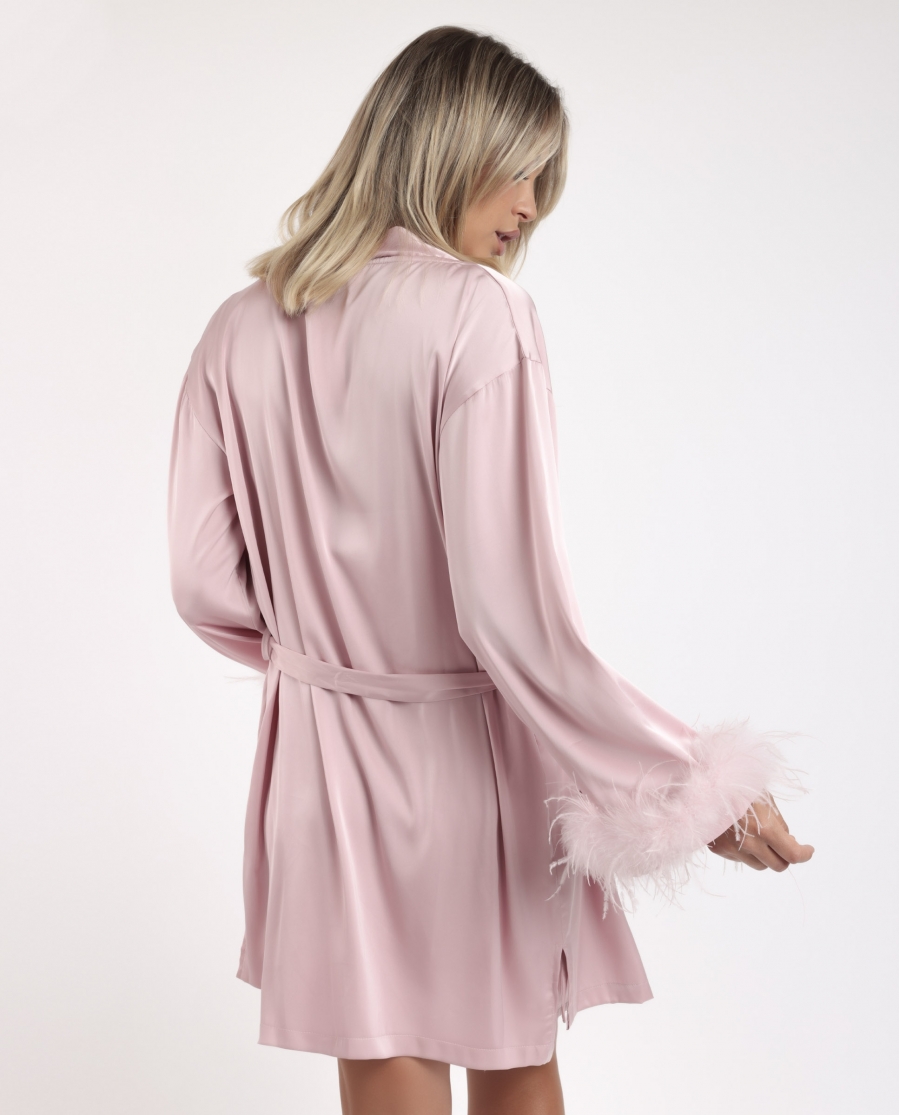 ADMAS LUXURY Bata Manga Larga Marabu Luxe para Mujer PETALO