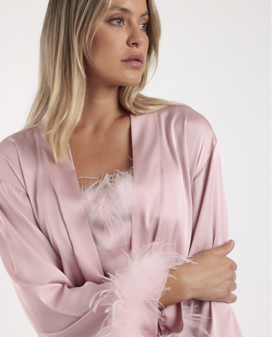 ADMAS LUXURY Bata Manga Larga Marabu Luxe para Mujer PETALO