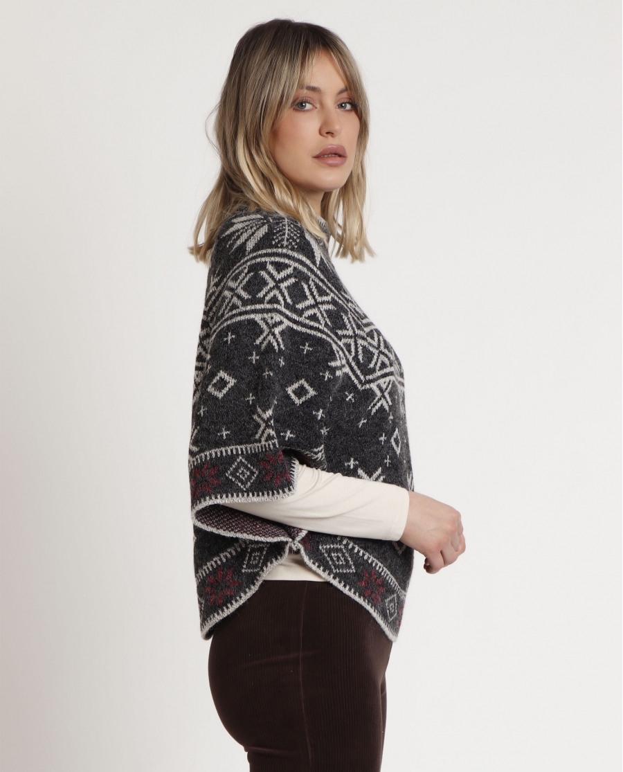 ADMAS Poncho de Punto Cenefa Snow para Mujer GRIS