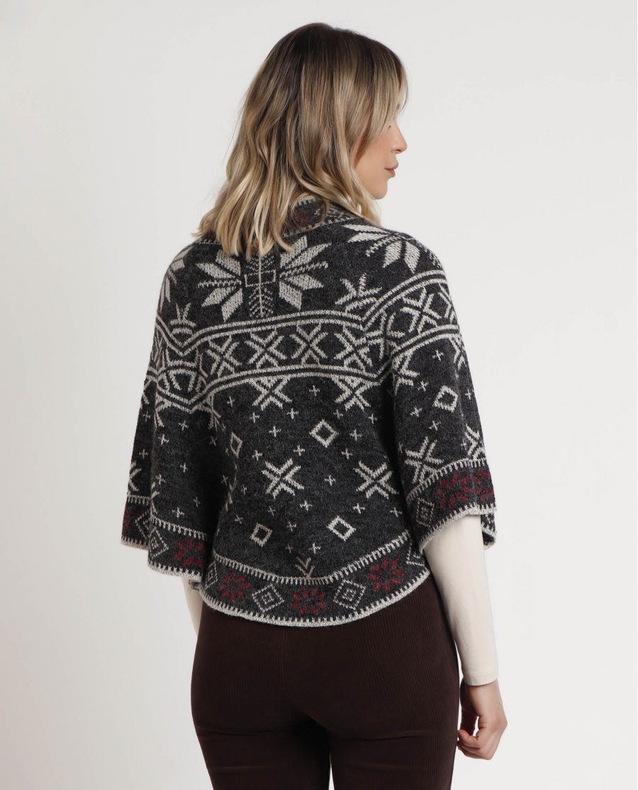 ADMAS Poncho de Punto Cenefa Snow para Mujer GRIS