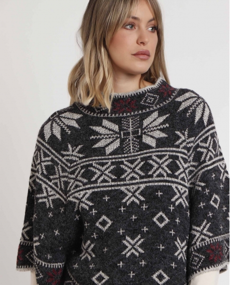 ADMAS Poncho de Punto Cenefa Snow para Mujer GRIS 2