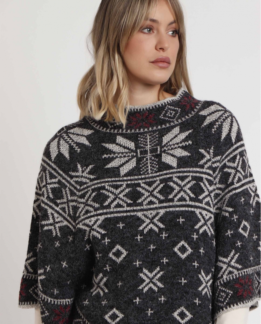 ADMAS Poncho de Punto Cenefa Snow para Mujer GRIS