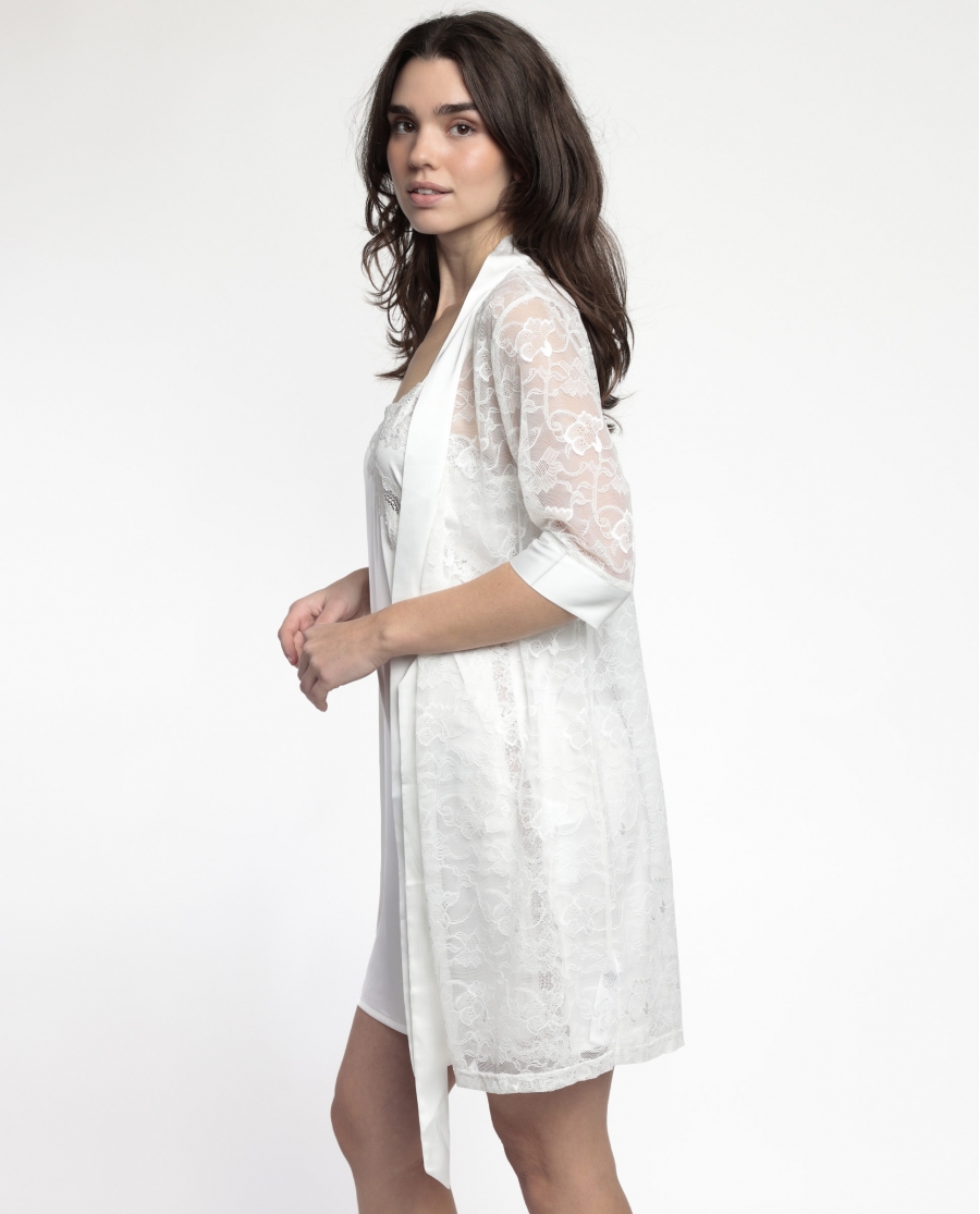 ADMAS CLASSIC Bata Manga Francesa Wedding Night para Mujer BLANCO