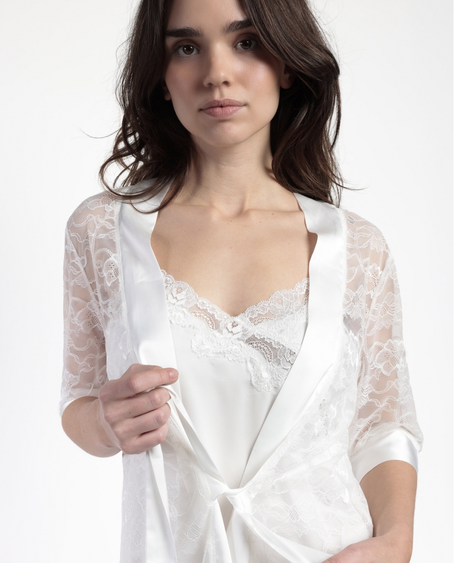 ADMAS CLASSIC Bata Manga Francesa Wedding Night para Mujer BLANCO