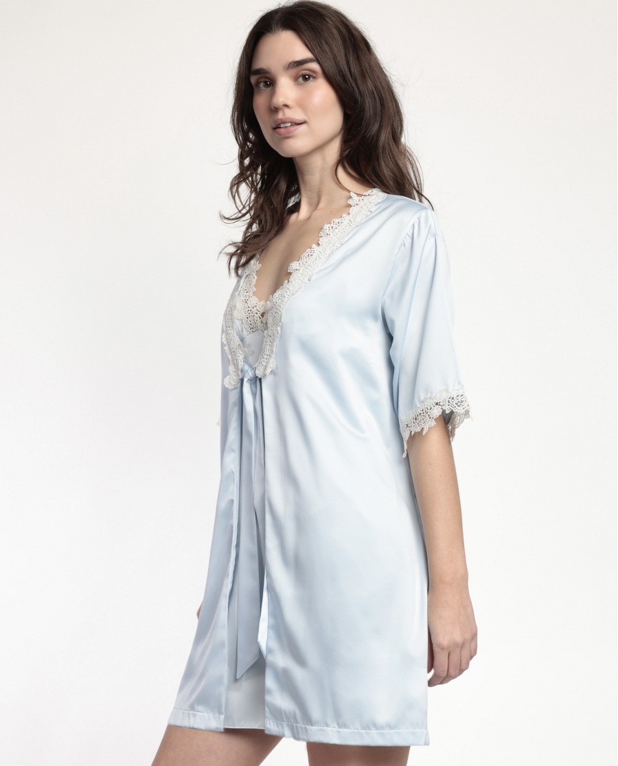 ADMAS CLASSIC Bata Manga Corta Guipur para Mujer CIELO