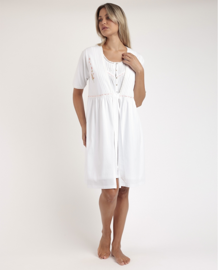 ADMAS CLASSIC Bata Manga Corta Embroidery Colors para Mujer BLANCO