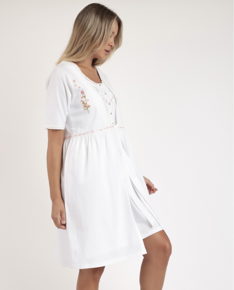 ADMAS CLASSIC Bata Manga Corta Embroidery Colors para Mujer BLANCO