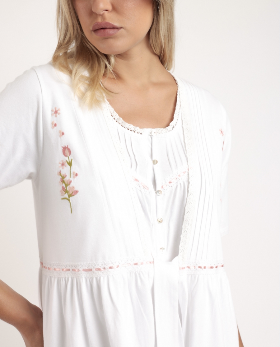 ADMAS CLASSIC Bata Manga Corta Embroidery Colors para Mujer BLANCO