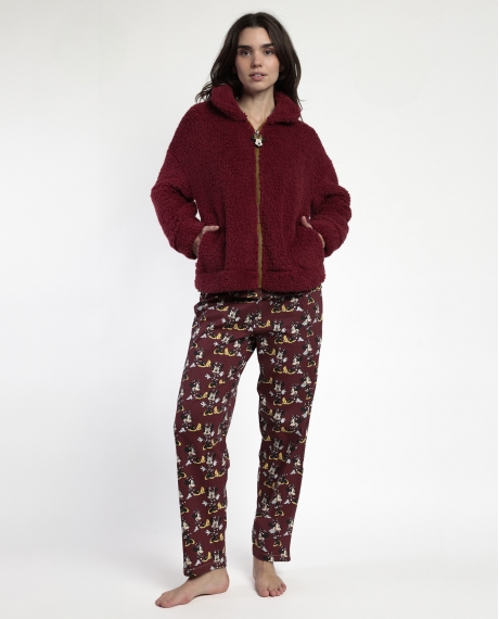 DISNEY Bata Manga Larga Calentita Minnie Mouse para Mujer BURDEOS