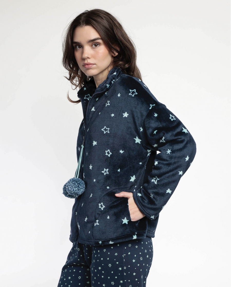STAY AT HOME Bata Manga Larga Calentita Better In Pajamas para Mujer MARINO