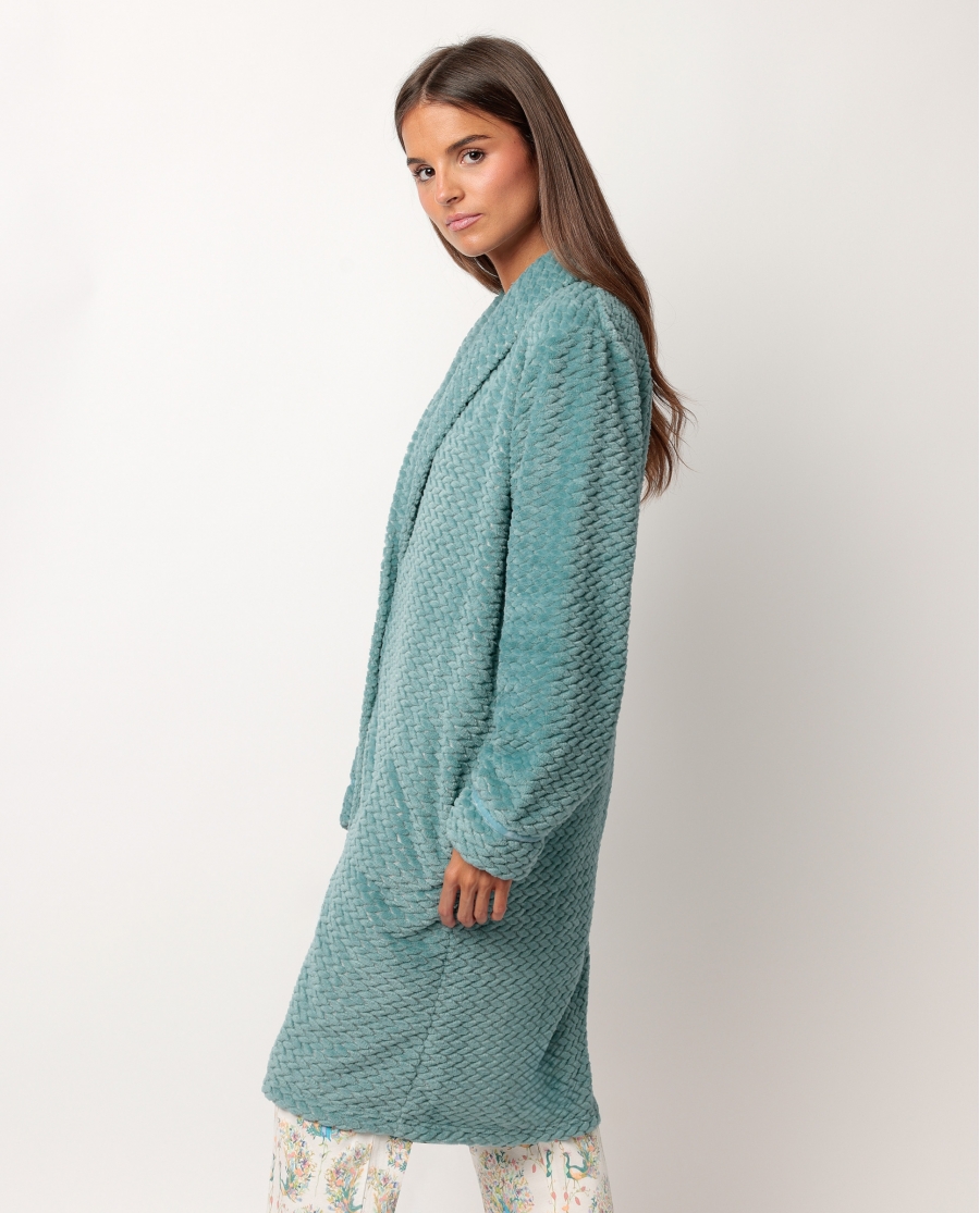 ADMAS GARDEN Bata Manga Larga Calentita Soft Peacock para Mujer AQUA