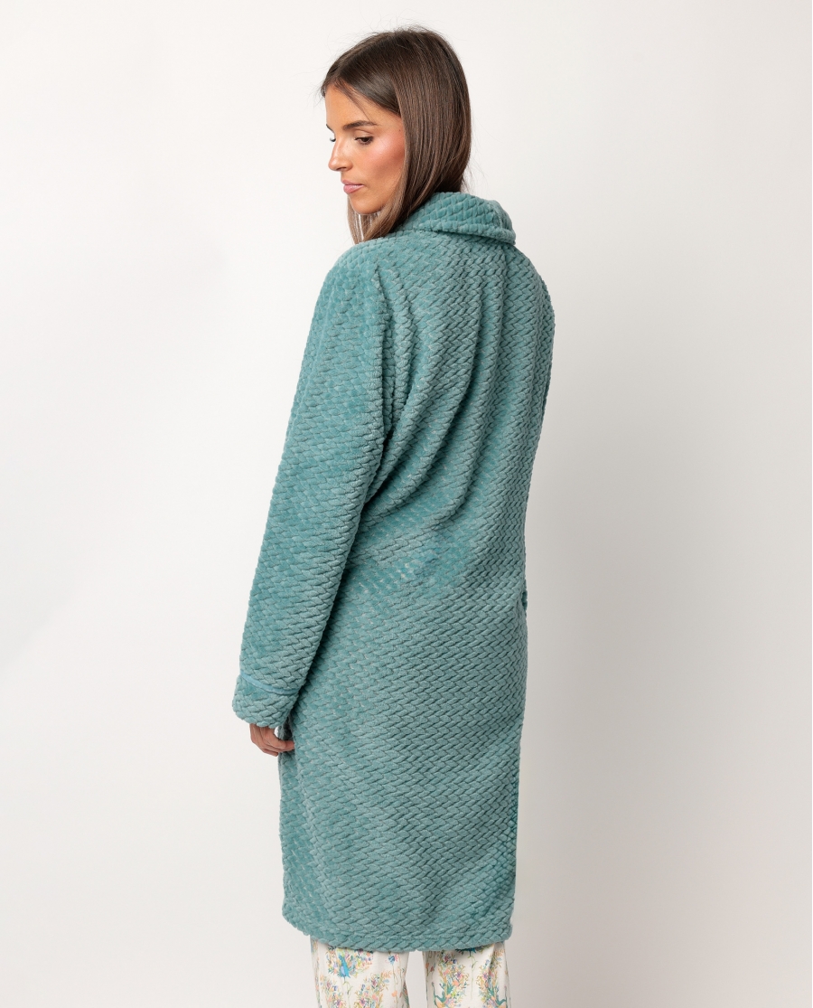 ADMAS GARDEN Bata Manga Larga Calentita Soft Peacock para Mujer AQUA