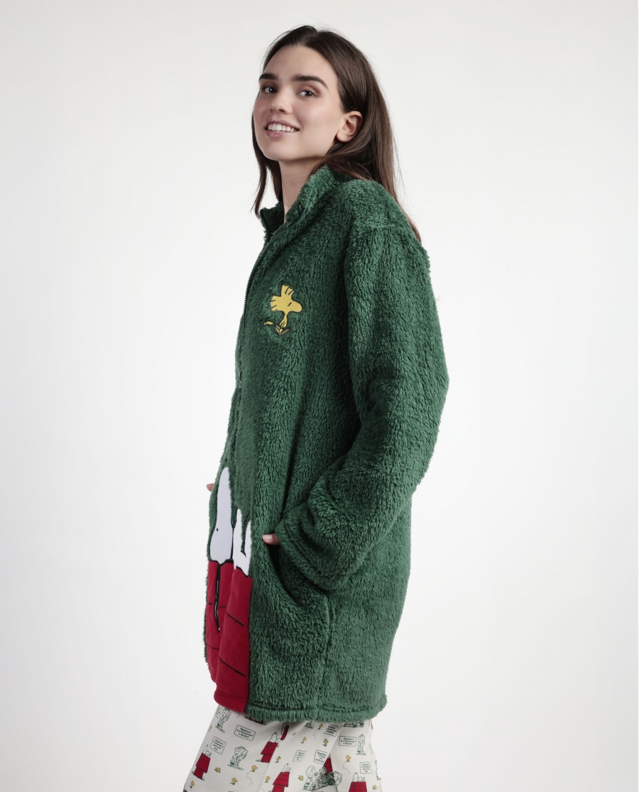 PEANUTS Bata Manga Larga Calentita Classic Peanuts para Mujer VERDE