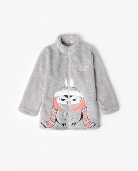 ADMAS Bata Manga Larga Calentita Winter Owl para Niña GRIS JASPE