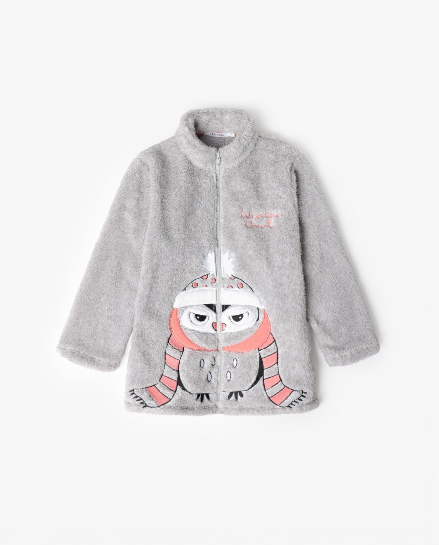 ADMAS Bata Manga Larga Calentita Winter Owl para Niña GRIS JASPE