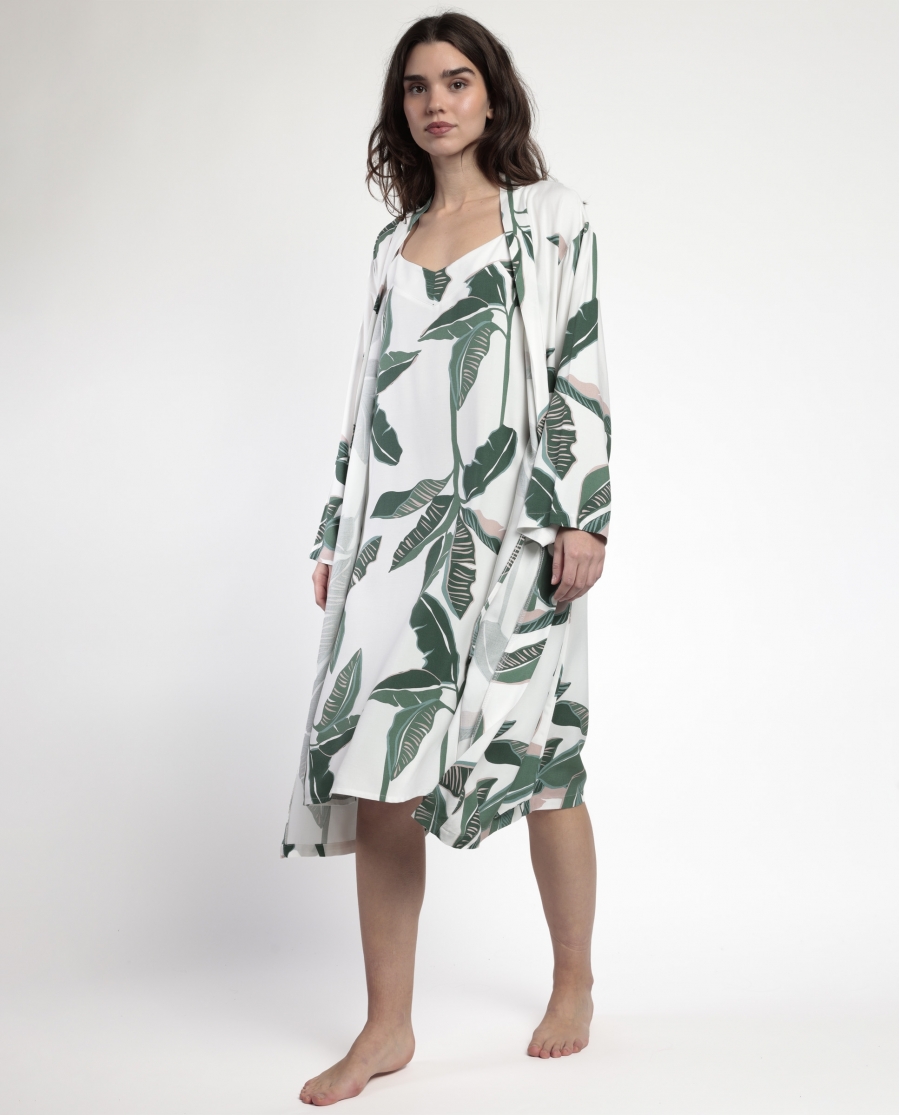 ADMAS LUXURY Bata Manga Larga Popelín Luxury Leaves para Mujer HOJAS