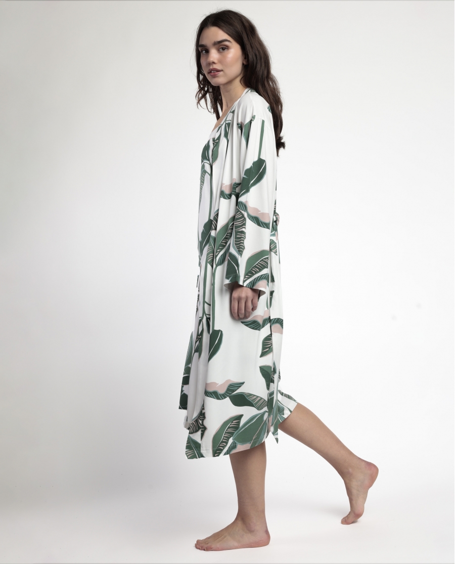 ADMAS LUXURY Bata Manga Larga Popelín Luxury Leaves para Mujer HOJAS