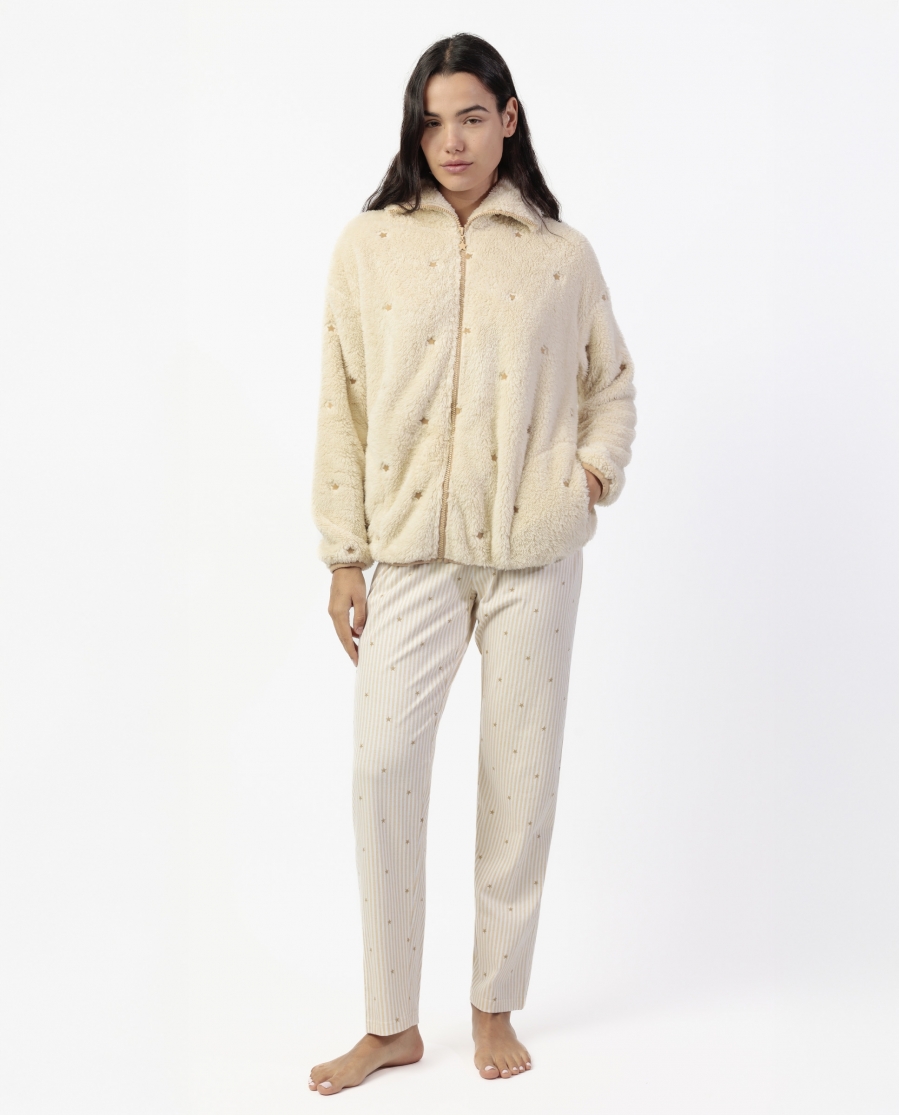 ADMAS CLASSIC Bata Manga Larga Calentita Stripes And Stars para Mujer BEIGE