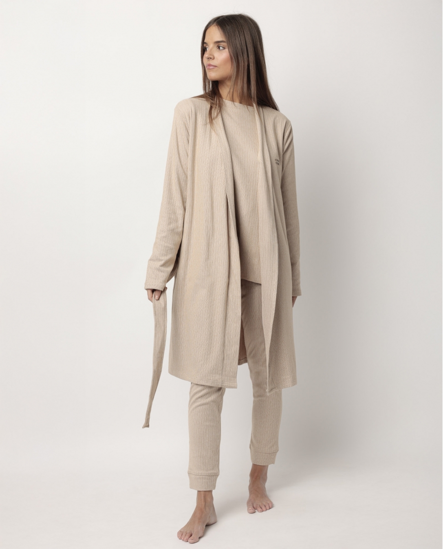 ADMAS HOME Bata Manga Larga Canalé Supersoft para Mujer CAMEL