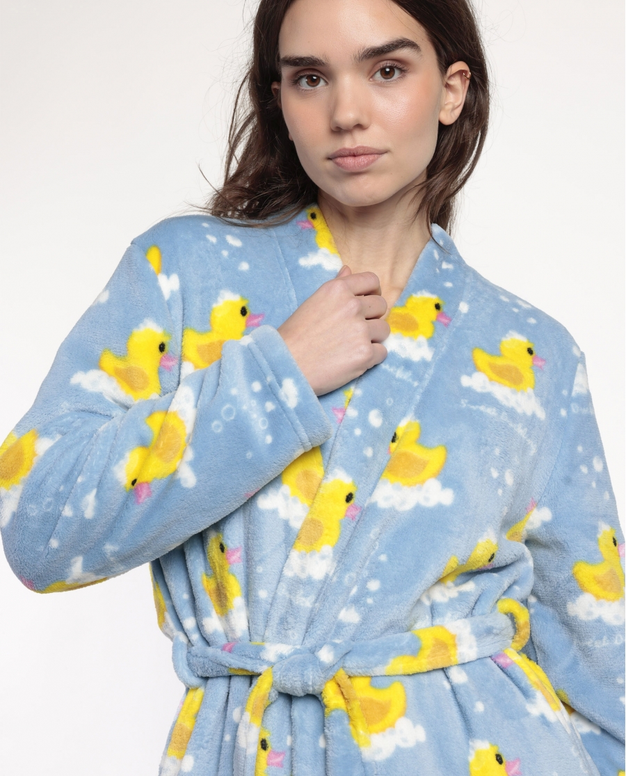 ADMAS Bata Manga Larga Calentita Sweet Duckling para Mujer AZUL