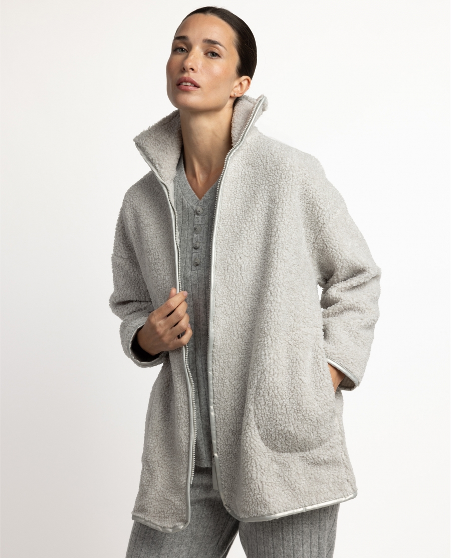 ADMAS HOME Bata Manga Larga Calentita Sherpa Relax Home para Mujer GRIS JASPE