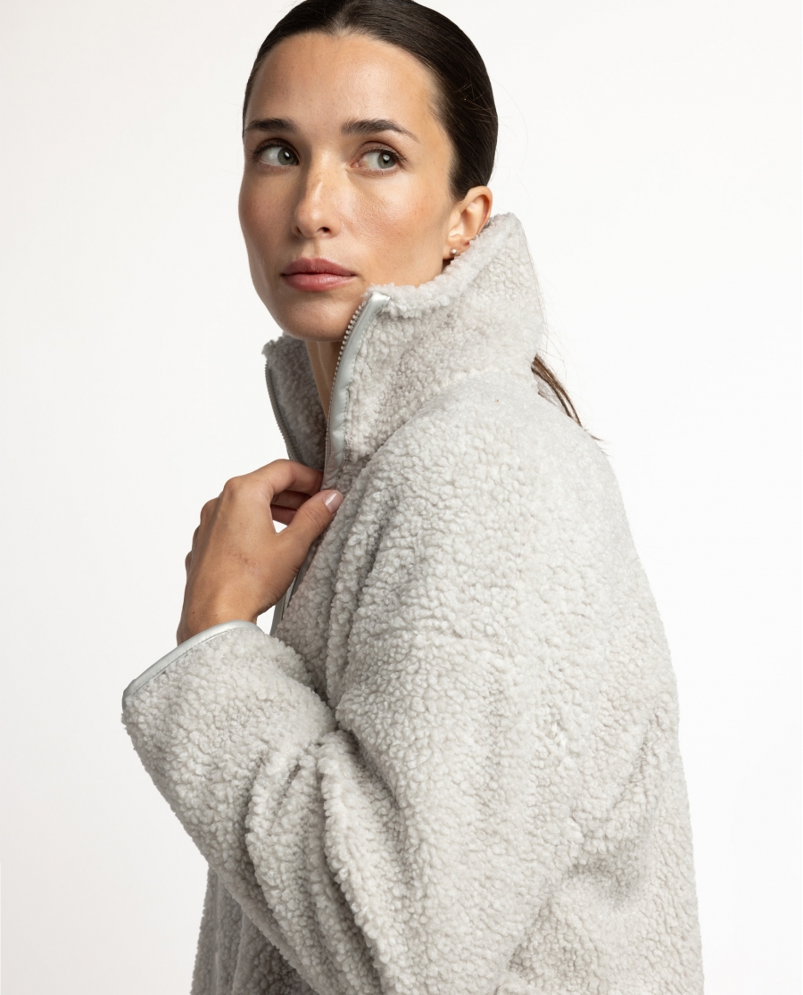 ADMAS HOME Bata Manga Larga Calentita Sherpa Relax Home para Mujer GRIS JASPE