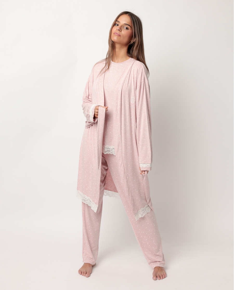 ADMAS CLASSIC Bata Manga Larga Hearts para Mujer ROSA
