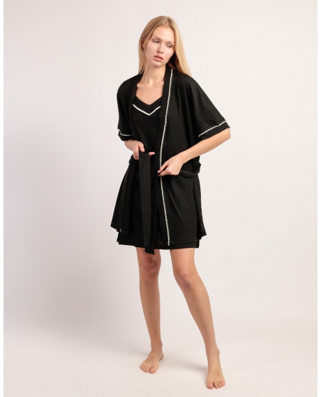 ADMAS LUXURY Bata Manga Caída Stitching para Mujer NEGRO