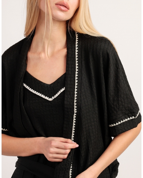 ADMAS LUXURY Bata Manga Caída Stitching para Mujer NEGRO 2