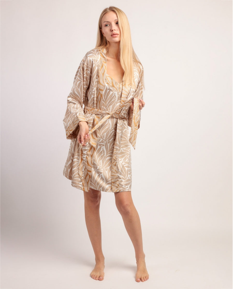 ADMAS LUXURY Bata Manga Larga Luxe Leaves para Mujer ORO