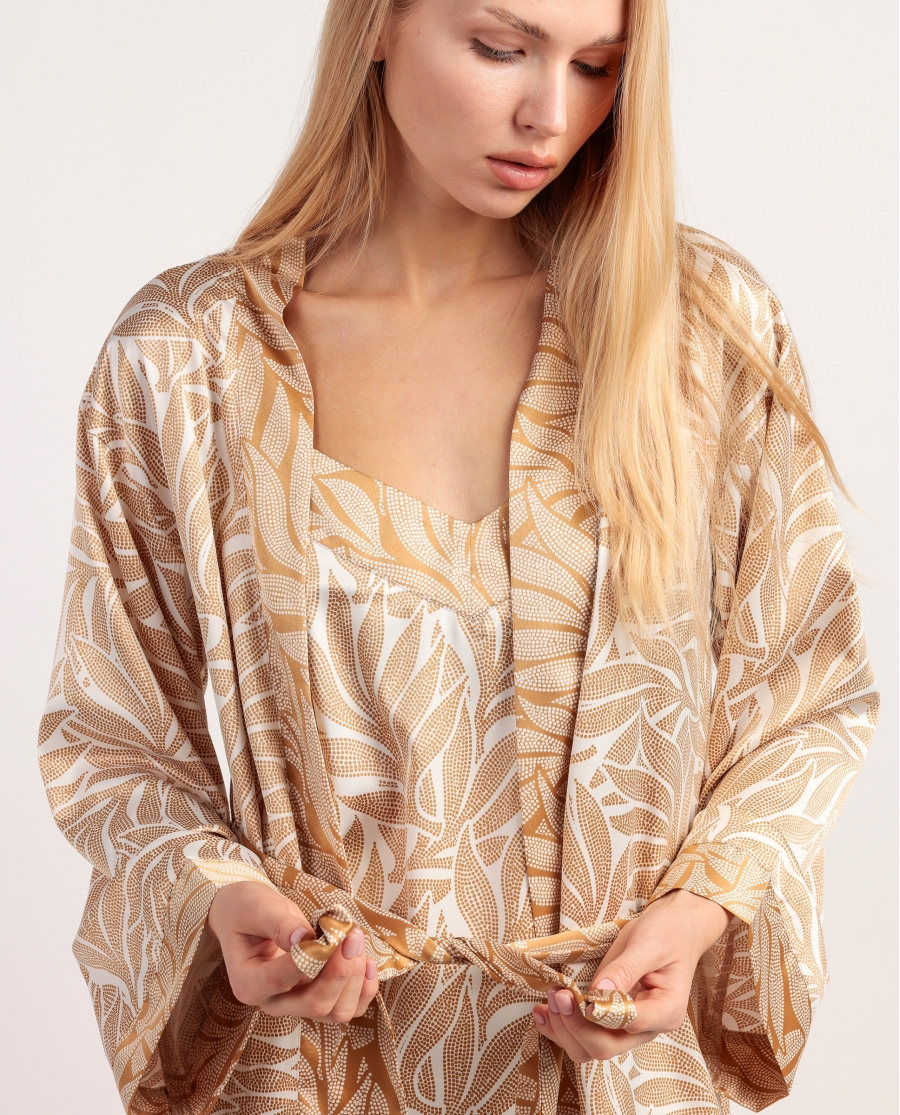ADMAS LUXURY Bata Manga Larga Luxe Leaves para Mujer ORO