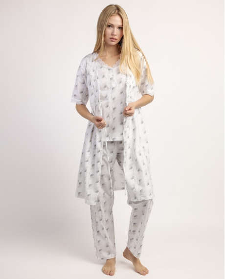 ADMAS CLASSIC Bata Manga Corta White & Grey para Mujer BLANCO