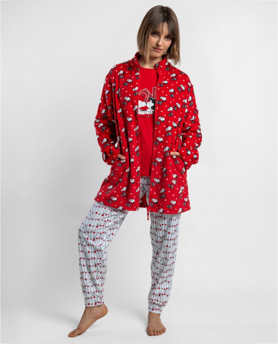 PEANUTS Bata Calentita Manga Larga Love Snoopy para Mujer ROJO