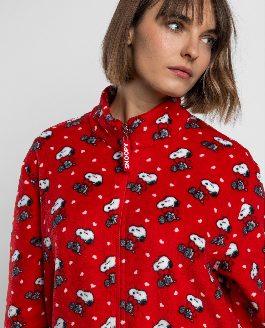 PEANUTS Bata Calentita Manga Larga Love Snoopy para Mujer ROJO