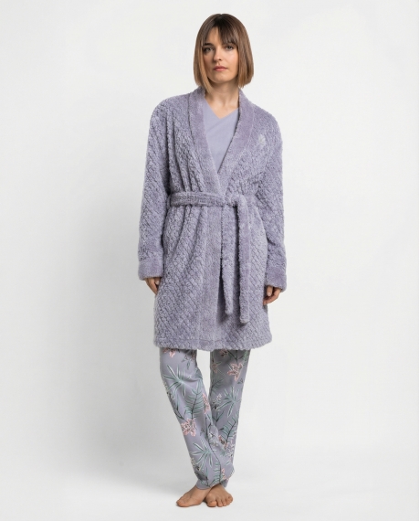 ADMAS GARDEN Bata Calentita Manga Larga Night Garden para Mujer LILA