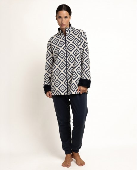 ADMAS CLASSIC Bata Calentita Manga Larga Tribal para Mujer MARINO